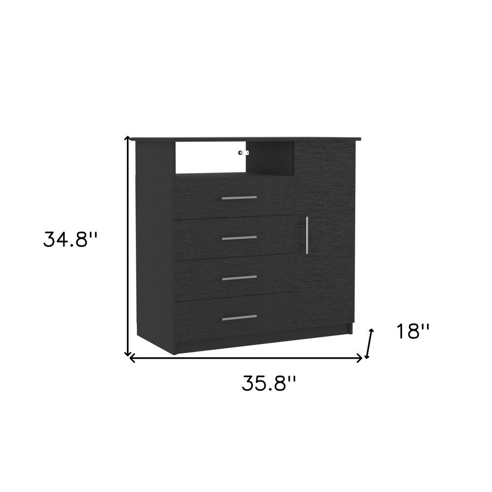 Cómoda combinada de cuatro cajones negra de 36"