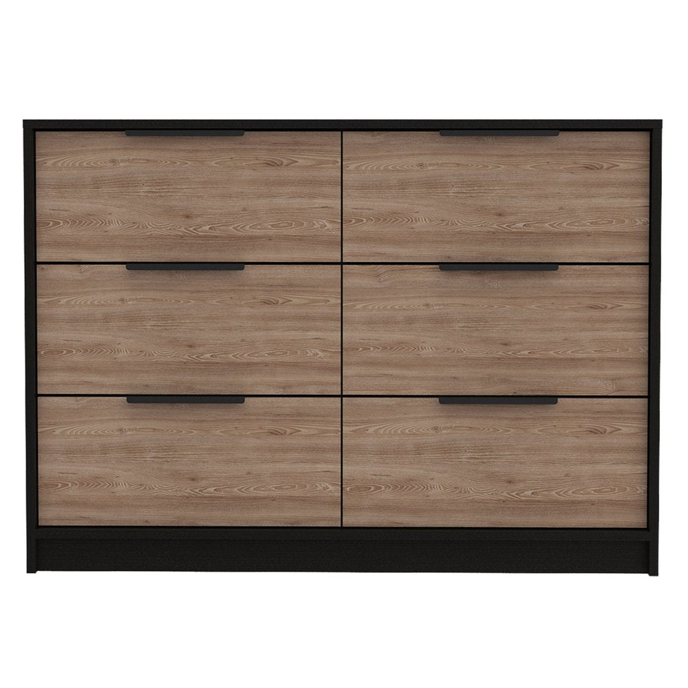 Cómoda doble de seis cajones de 42" en marrón y negro