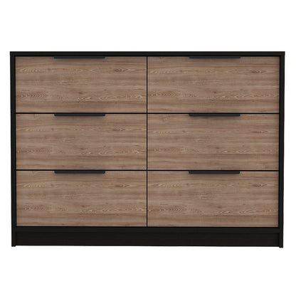 Cómoda doble de seis cajones de 42" en marrón y negro