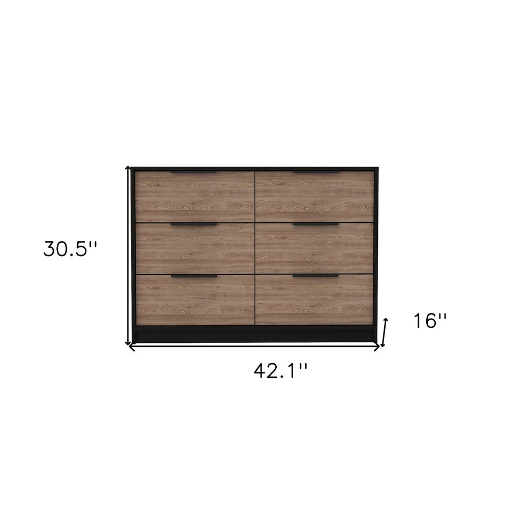 Cómoda doble de seis cajones de 42" en marrón y negro