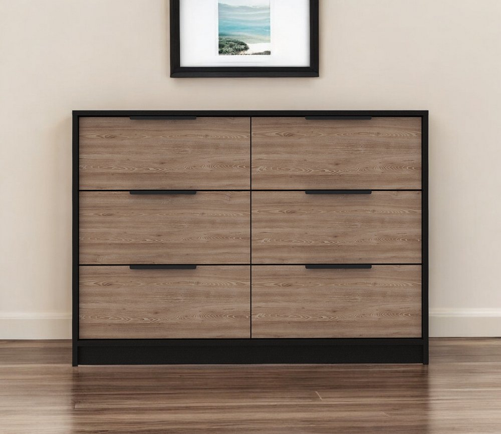 Cómoda doble de seis cajones de 42" en marrón y negro