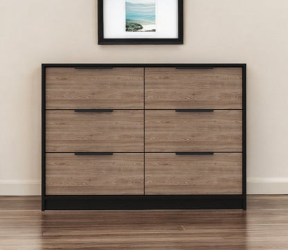 Cómoda doble de seis cajones de 42" en marrón y negro
