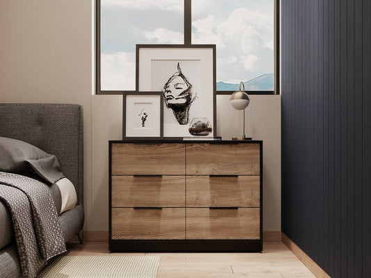 Cómoda doble de seis cajones de 42" en marrón y negro