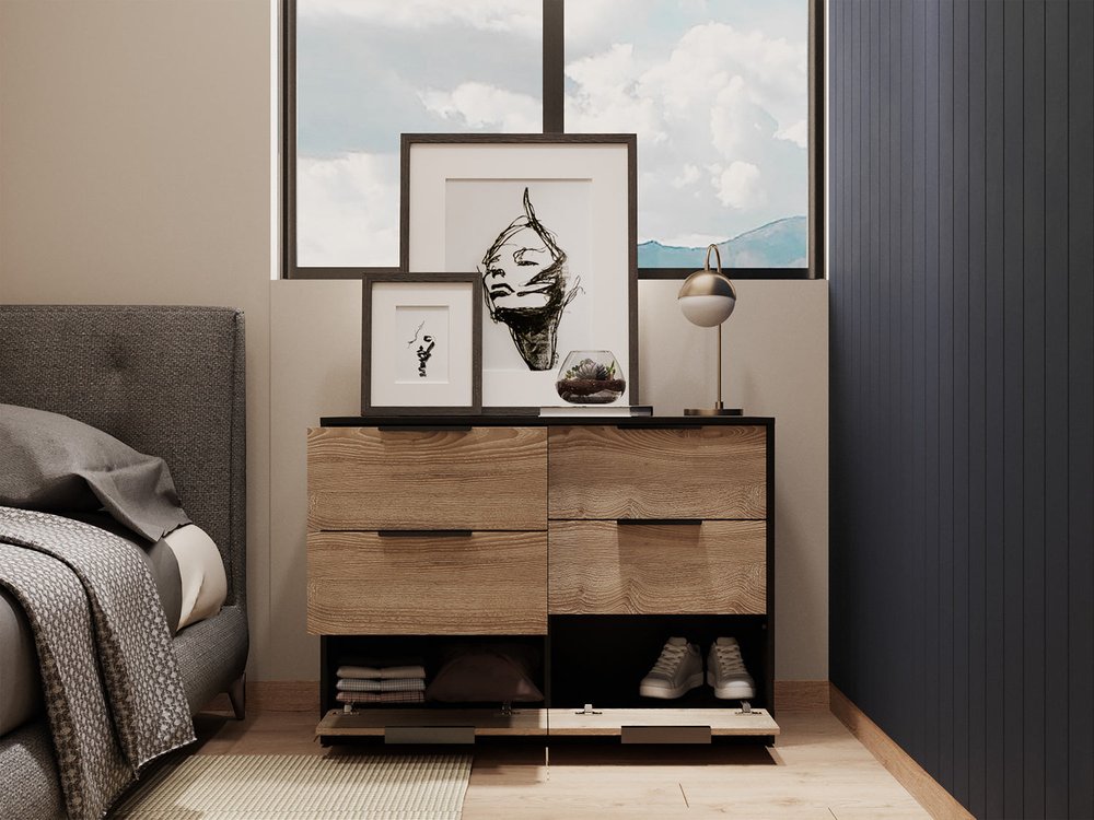 Cómoda doble de seis cajones de 42" en marrón y negro