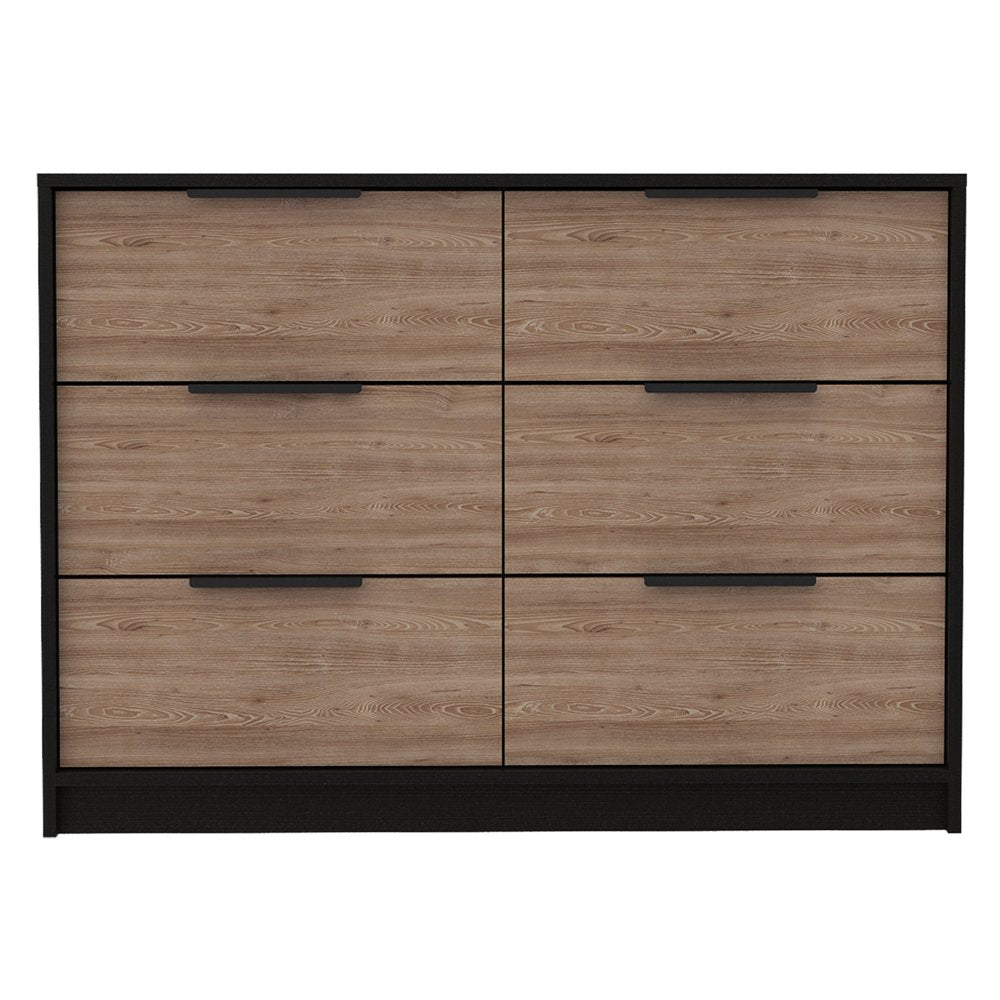 Cómoda doble de seis cajones de 42" en marrón y negro