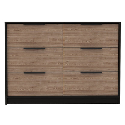 Cómoda doble de seis cajones de 42" en marrón y negro