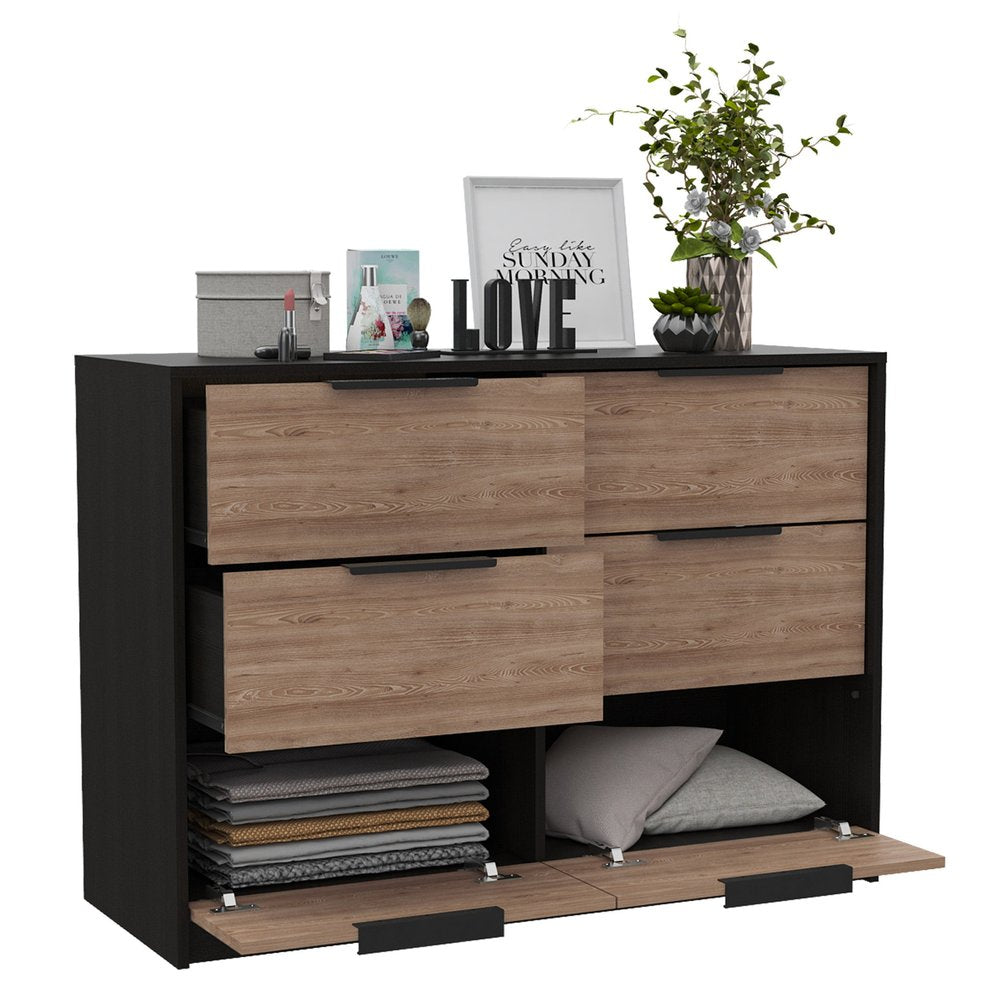 Cómoda doble de seis cajones de 42" en marrón y negro