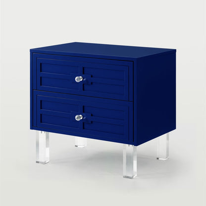 24" Navy Blue And Clear Wood And Acrylic End Table With Two Drawers