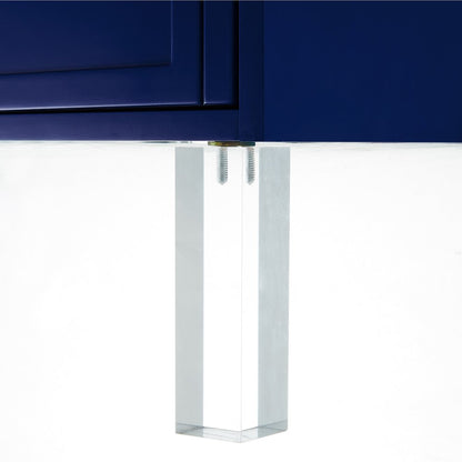 24" Navy Blue And Clear Wood And Acrylic End Table With Two Drawers