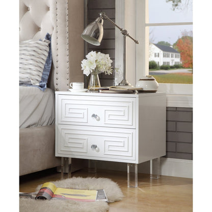 24" White And Clear Wood And Acrylic End Table With Two Drawers