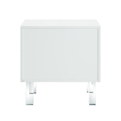 24" White And Clear Wood And Acrylic End Table With Two Drawers