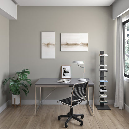 54" Black and Silver Wood and Stainless Steel Writing Desk