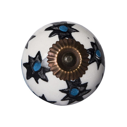 Set of Eight Black And White Ceramic And Metal Drawer Pull Knobs