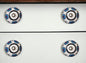 Set of Eight Blue And White Ceramic And Metal Drawer Pull Knobs