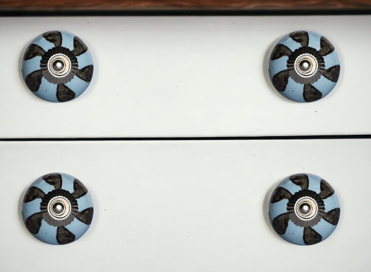 Set of Eight Blue And Gray Ceramic And Metal Drawer Pull Knobs