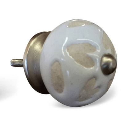 Set of Eight Beige And White Ceramic And Metal Drawer Pull Knobs