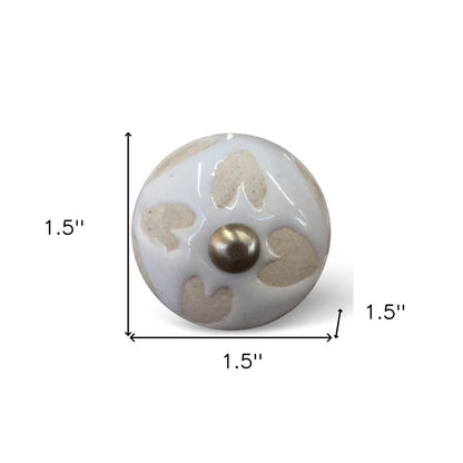 Set of Eight Beige And White Ceramic And Metal Drawer Pull Knobs