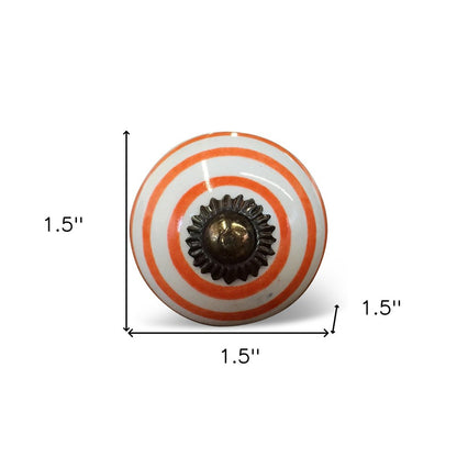 Set of Eight Orange And White Ceramic And Metal Drawer Pull Knobs