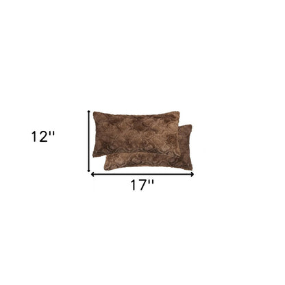 Set of Two 12" X 20" Brown Faux Fur Lumbar Throw Pillows