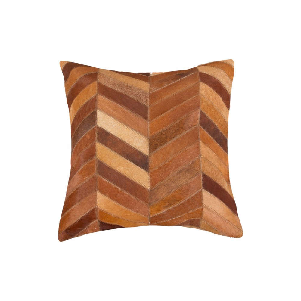 Set of Two 18" Tan Chevron Cowhide Throw Pillows