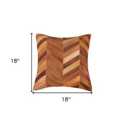 Set of Two 18" Tan Chevron Cowhide Throw Pillows