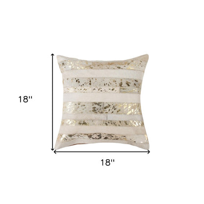 Set of Two 18" Natural and Gold Striped Cowhide Throw Pillows with Glitter