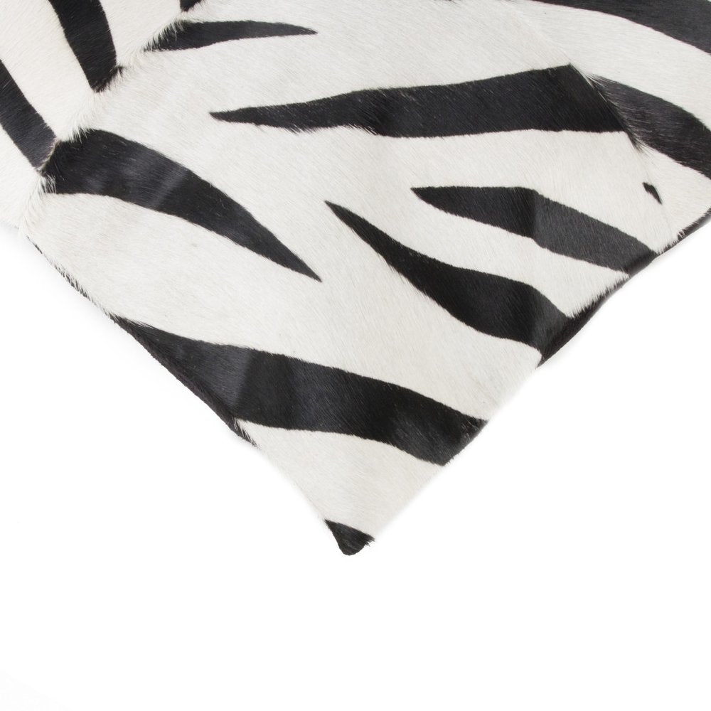 Set of Two 18" White and Black Zebra Cowhide Throw Pillows