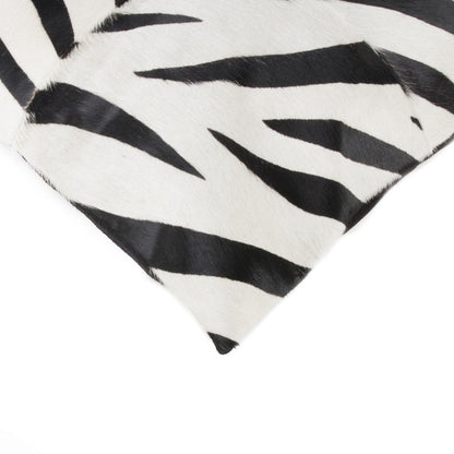 Set of Two 18" White and Black Zebra Cowhide Throw Pillows