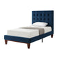 Cama individual de madera maciza azul marino con tapizado de terciopelo capitoné
