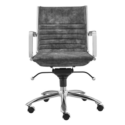 Gray and Silver Steel and Velvet Adjustable Swivel Rolling Conference Office Chair