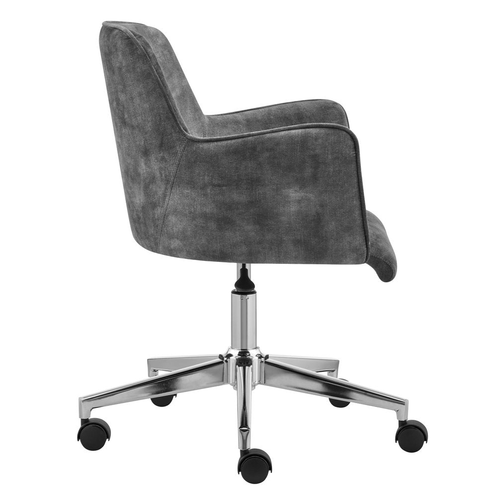 Dark Gray and Silver Velvet and Steel Adjustable Swivel Rolling Conference Office Chair