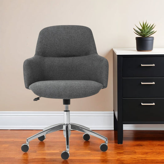 Dark Gray and Silver Aluminum and Fabric Adjustable Swivel Rolling Conference Office Chair