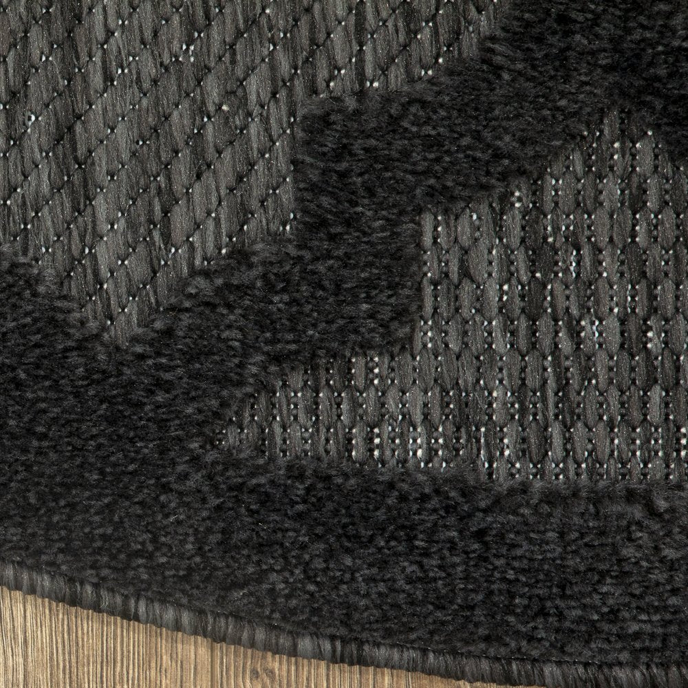 10' Charcoal And Black Round Trellis Indoor Outdoor Area Rug