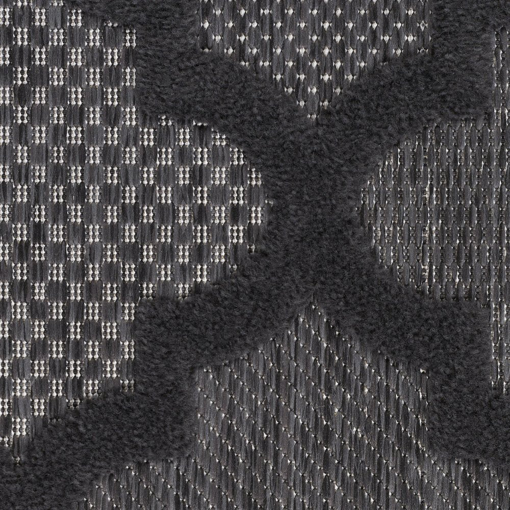 10' Charcoal And Black Round Trellis Indoor Outdoor Area Rug