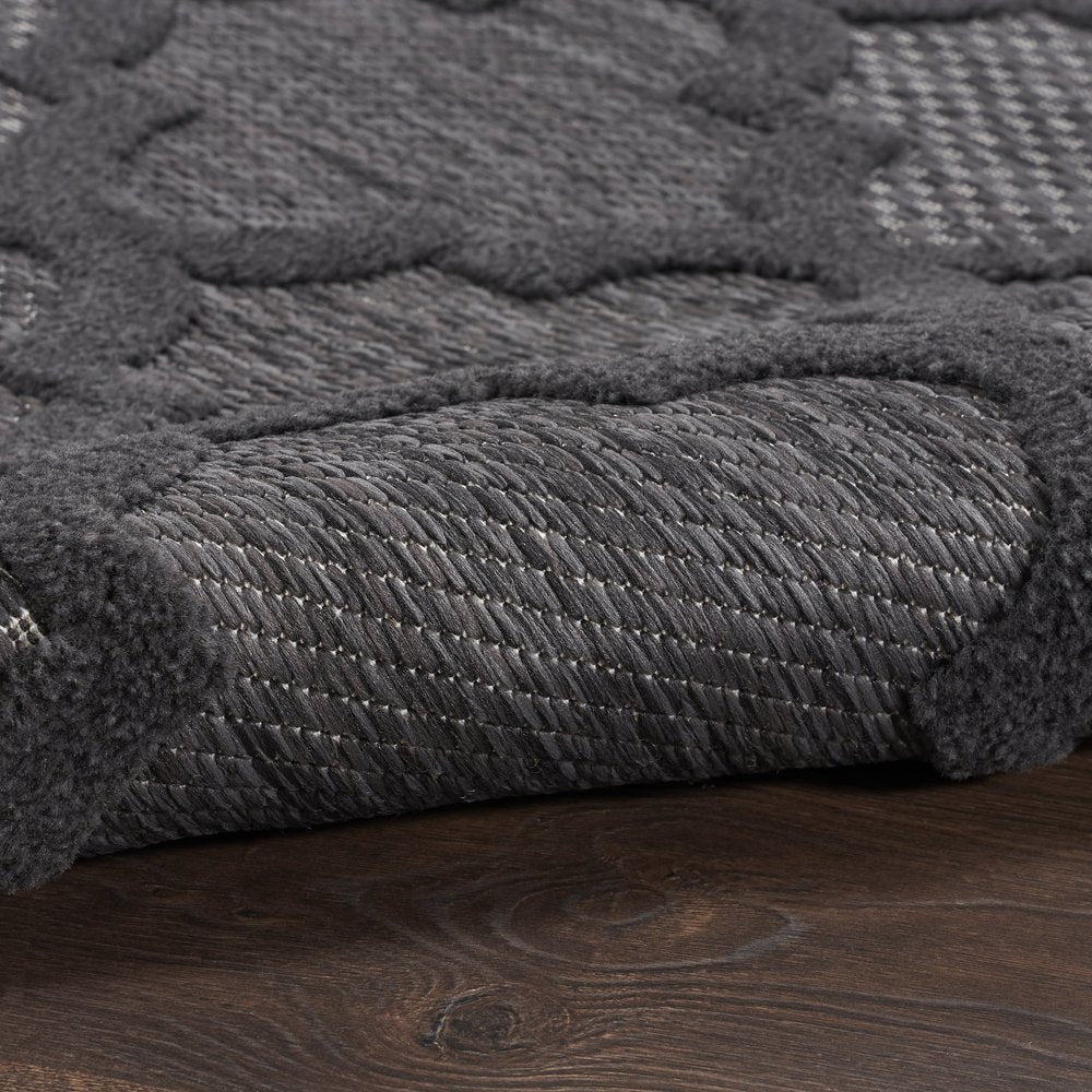 10' Charcoal And Black Round Trellis Indoor Outdoor Area Rug
