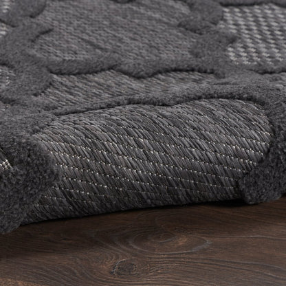 10' Charcoal And Black Round Trellis Indoor Outdoor Area Rug