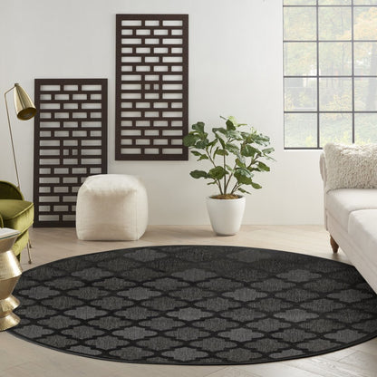 10' Charcoal And Black Round Trellis Indoor Outdoor Area Rug