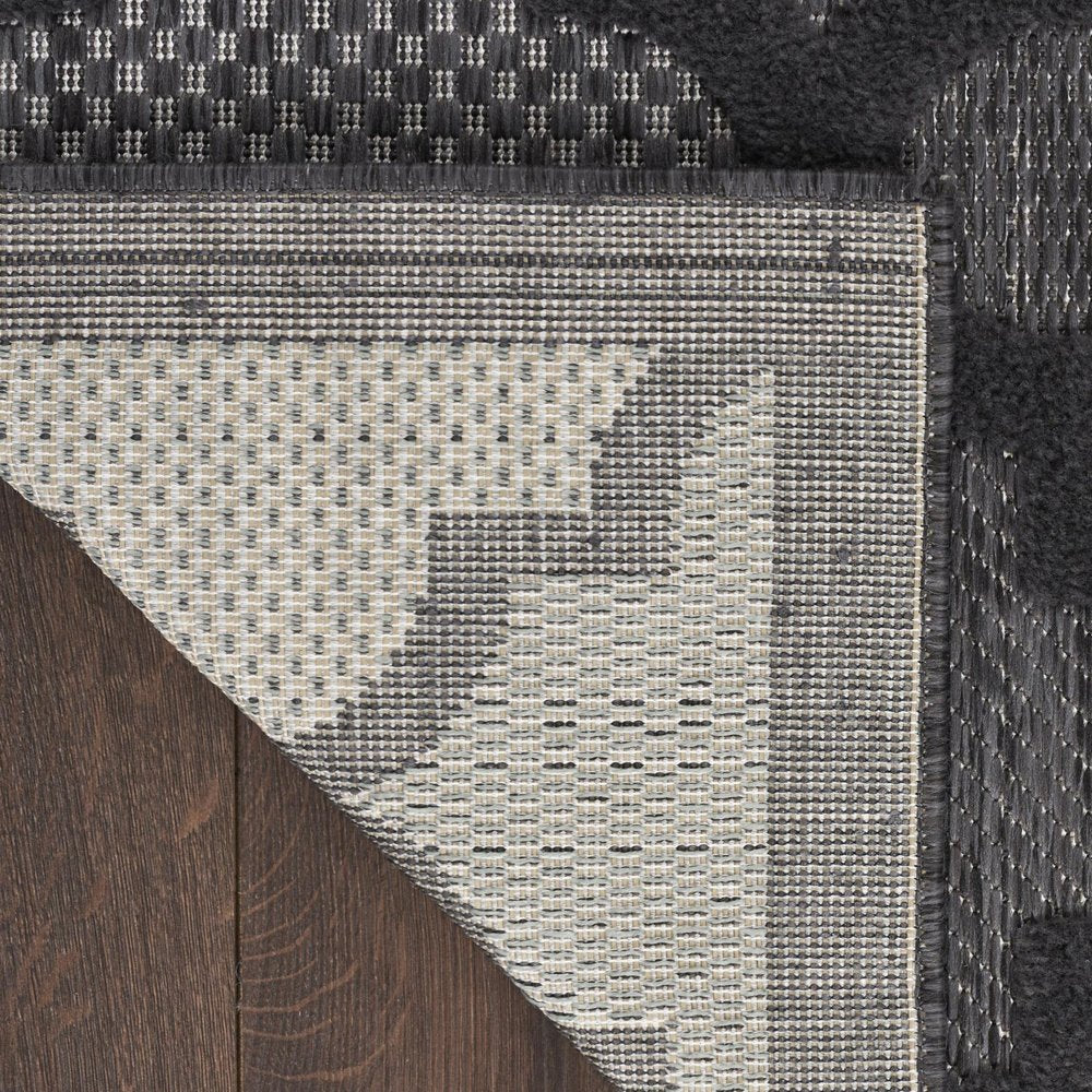 10' Charcoal And Black Trellis Indoor Outdoor Runner Rug