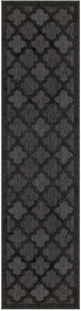 10' Charcoal And Black Trellis Indoor Outdoor Runner Rug