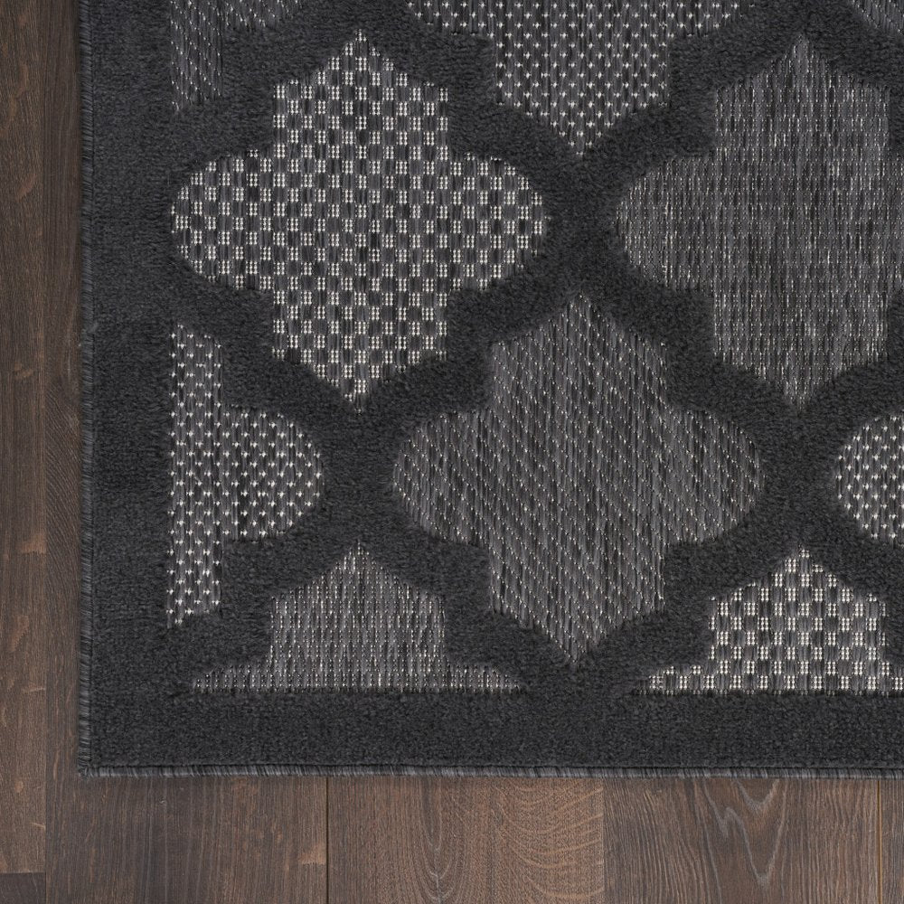 10' Charcoal And Black Trellis Indoor Outdoor Runner Rug