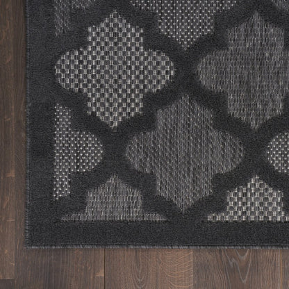 10' Charcoal And Black Trellis Indoor Outdoor Runner Rug