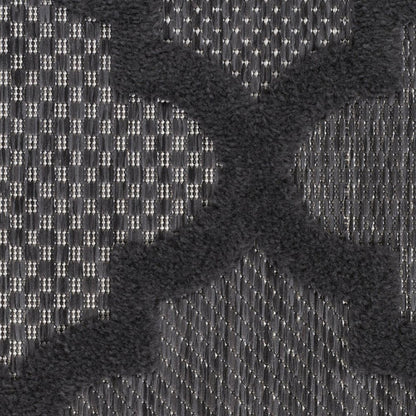 10' Charcoal And Black Trellis Indoor Outdoor Runner Rug