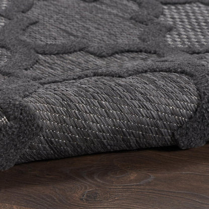 10' Charcoal And Black Trellis Indoor Outdoor Runner Rug