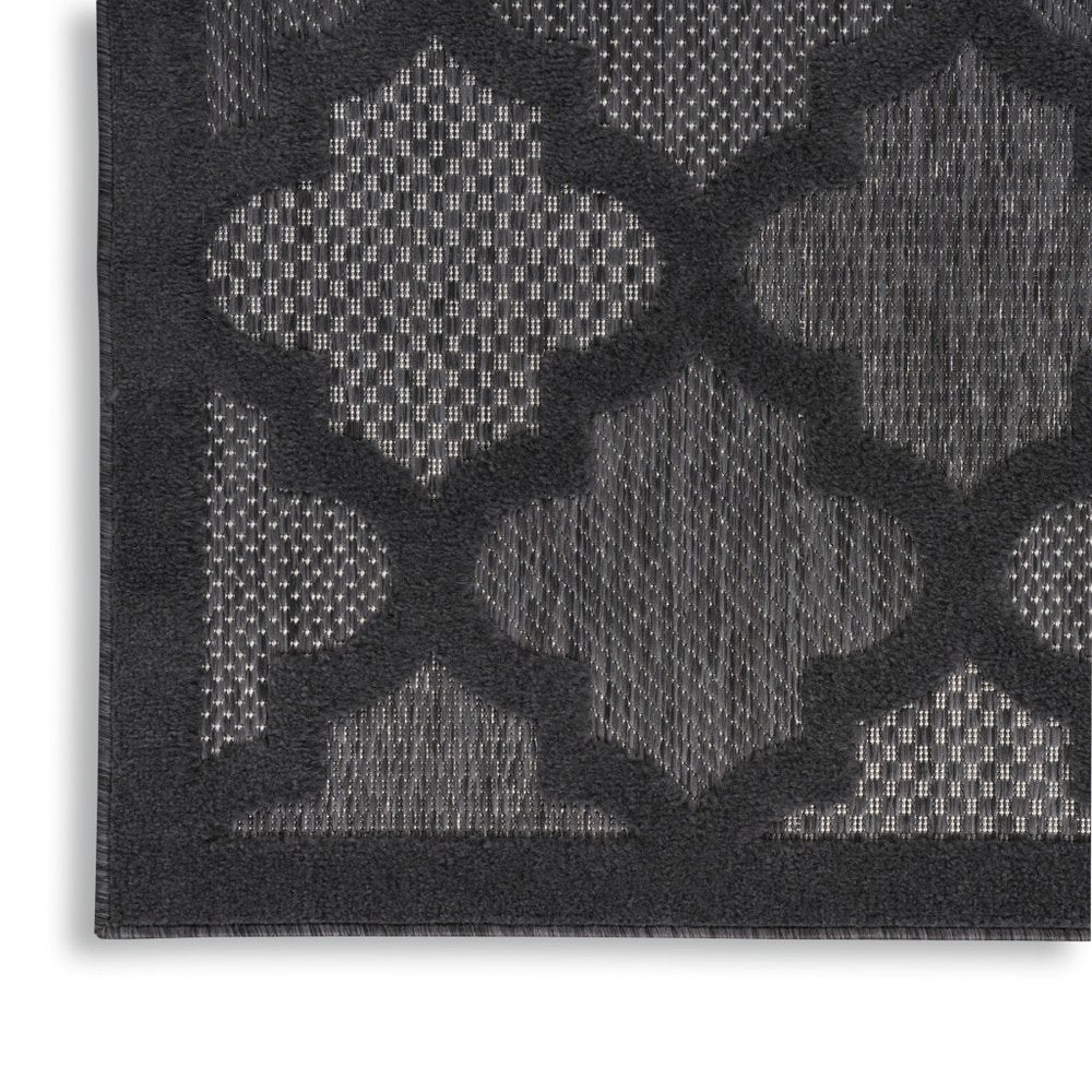 10' Charcoal And Black Trellis Indoor Outdoor Runner Rug