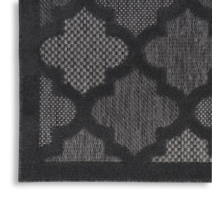 10' Charcoal And Black Trellis Indoor Outdoor Runner Rug