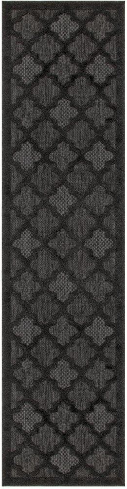 10' Charcoal And Black Trellis Indoor Outdoor Runner Rug