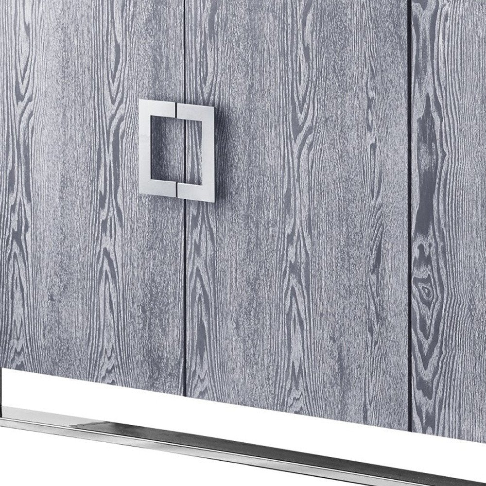 71" Ash Gray And Chrome Sideboard with Four Doors
