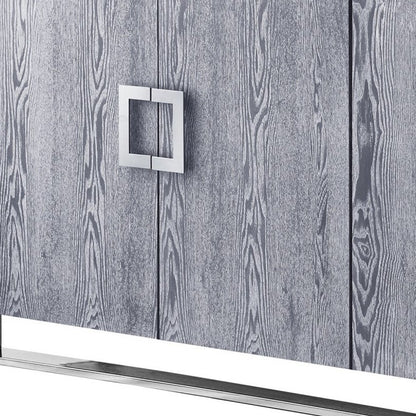 71" Ash Gray And Chrome Sideboard with Four Doors