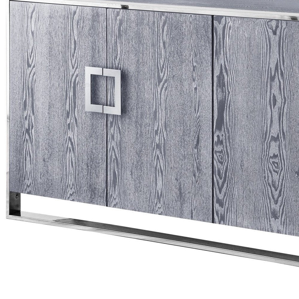 71" Ash Gray And Chrome Sideboard with Four Doors