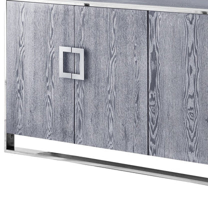 71" Ash Gray And Chrome Sideboard with Four Doors